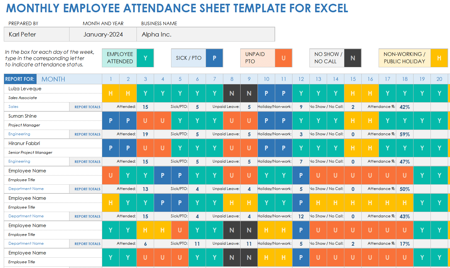 Employee Attendance Tracker MS Excel Template 2019 Excel124